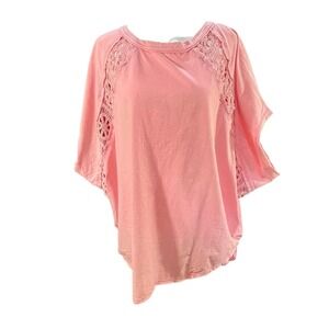 Blue velvet Sz XL Top Slouchy Distressed Crochet Accent Short Sleeve Lounge Soft